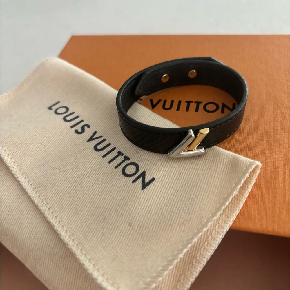 LV black leather bracelet